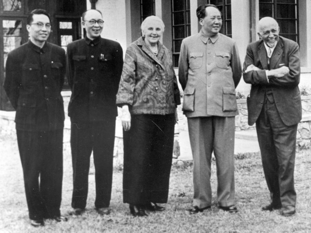 W. E. B. Du Bois with Tang Ming-Chao, Ting Hsi-lin, Chu Poshem, Mao Tse-tung, Anna Louise Strong