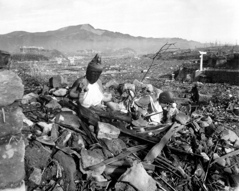 Ruins of a Buddhist temple in Nagasaki after the atomic bombing