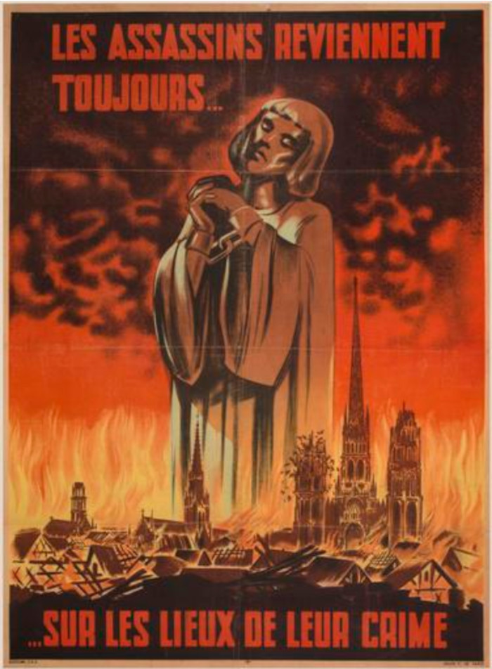 The killers always return to the scene of their crimes! Poster by Vichy France, 1944, after the bombing of Rouen