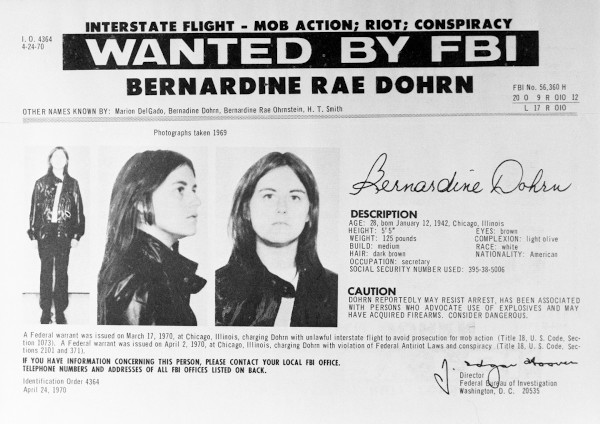 FBI Wanted poster of Bernardine Dohrn