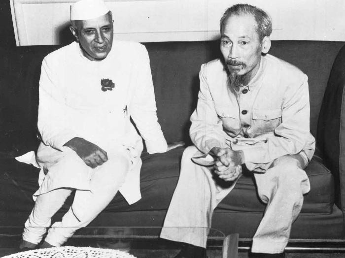 Indian Premier Jawaharlal Nehru (left) and Communist Dictator Ho Chi Min in Hanoi, October 18, 1954.