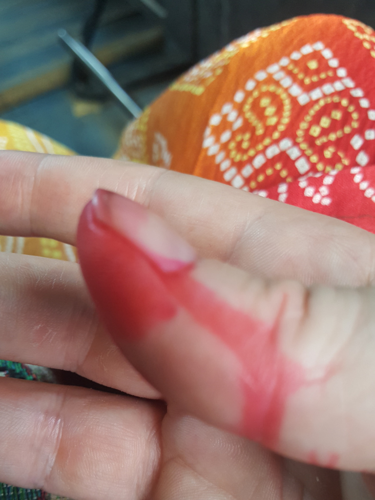 Hindu Ritual, Kum Kum on my thumb